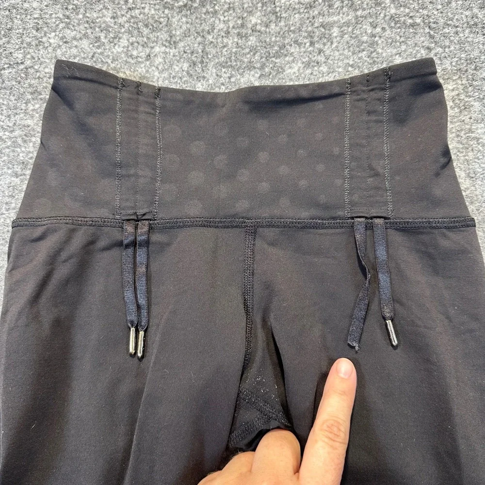 Lululemon Crop Leggings Womens 2 Black Polka Dot Ruched Corset Yoga Athleisure